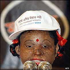 Dolly Akter, 16, victim of an acid attack, at Dhaka rally