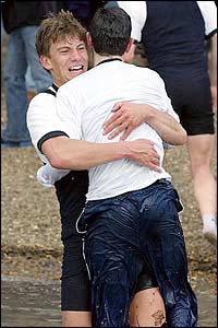 Gerritjan Eggenkamp of Oxford celebrates with cox Peter Hackworth