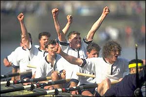 Olympic hero Matthew Pinsent (centre) wins with Oxford in 1991