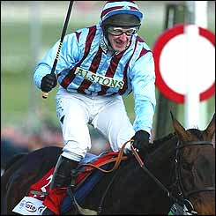 Jim Culloty celebrates on board Best Mate after finishing ten lengths clear of the Gold Cup field 