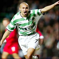Larsson celebrates scoring after only three minutes