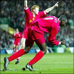 Heskey equalises for Liverpool with a goal after 17 minutes