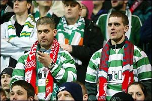 The Celtic fans are dejected after the match as their team only manage a draw