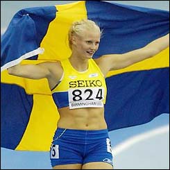 Carolina Kluft celebrates gold in the pentathlon