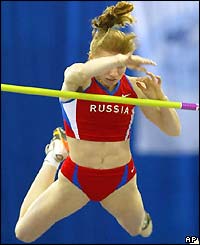 Russia's Svetlana Feofanova sets a world record of 4.80m in the pole vault