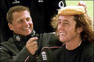 Gough playing the fool with England team-mates