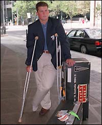 Gough on crutches