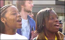 The peaceful sit-down protest in Manchester lasted an hour