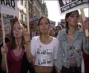 Protesters with whistles