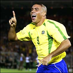 Ronaldo celebrates his first goal against Germany in the World Cup final