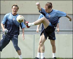 Danny Murphy kicks the ball in training 