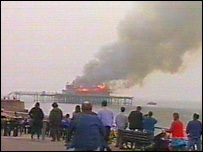 Crowds watch the fire