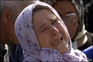 A Bosnian Muslim woman refugee from the Srebrenica area who lost her male family members 