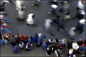 Srebrenica massacre survivors passing through Tuzla, Bosnia