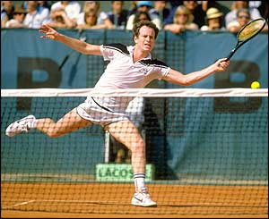 John McEnroe in action in the 1984 final against Ivan Lendl