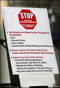 A warning sign outside Toronto's Hospital for Sick Children, Canada