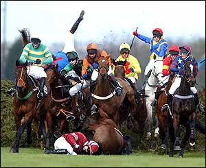 Jockey Gordon Elliot falls off Sheltering