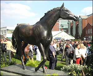 Red Rum's statue glistens in the sunshine