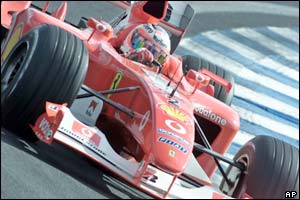 Rubens Barrichello takes his Ferrari through a corner