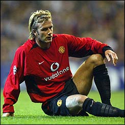 Manchester United's David Beckham shows his dejection after Real Madrid's second goal