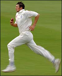 Steve Harmison runs in to bowl at Lord's