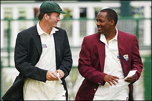 Australia captain Steve Waugh and Windies skipper Brian Lara