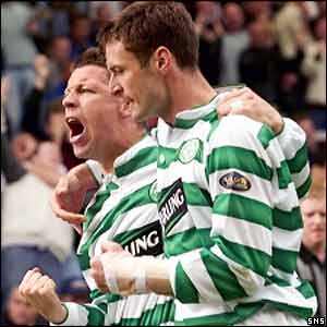 Rangers players celebrates Claudio Caniggia's goal