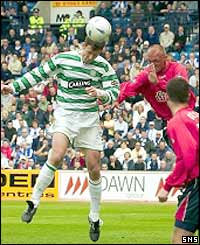 Chris Sutton heads Celtic ahead against Kilmarnock