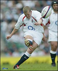Dave Walder struggles early on for England