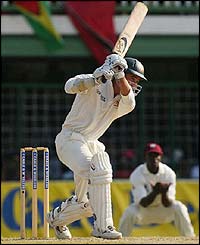 Australia opener Justin Langer goes on the offensive against the West Indies