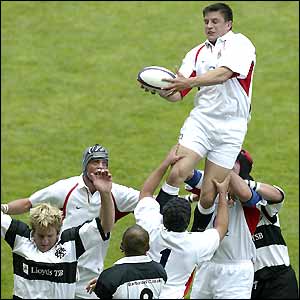 Martin Corry wins the ball at a line-out