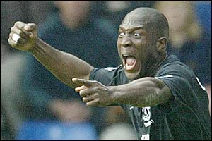 Kevin Campbell celebrates his goal against West Brom