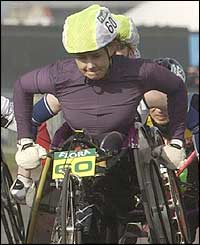 Tanni Grey-Thompson finished behind Italian Francesca Porcellato in the women's wheelchair race