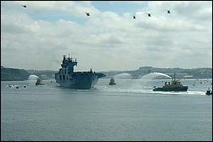 HMS Ocean arriving in Plymouth