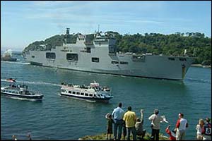 HMS Ocean arriving in Plymouth