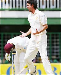 Jason Gillespie soon traps Vasbert Drakes lbw