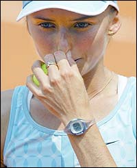 Daniela Hantuchova looks upset after her defeat