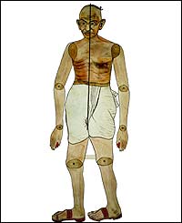 A hide puppet of Mahatma Gandhi from India. 