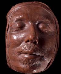 A wax death mask of Oliver Cromwell. 