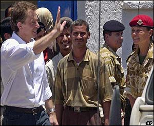 Blair outside the Khadija Al Kubra School in Basra