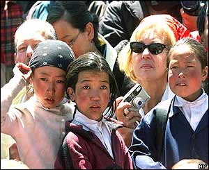 Watching celebrations at Tyang Boche Monastery on way to Everest