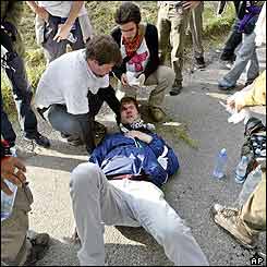 An injured demonstrator in Saint Cergues near Annemasse