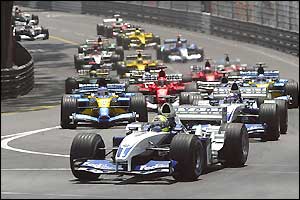 Ralf Schumacher leads the pack into the first corner