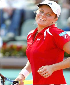 Kim Clijsters smiles after victory over Magdalena Maleeva