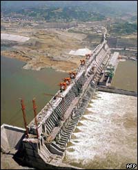 An aerial photograph of the dam project