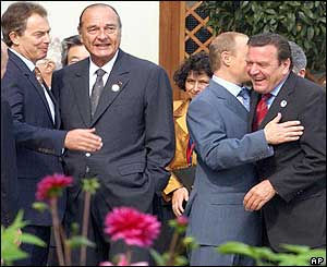UK Prime Minister Tony Blair, French President Jacques Chirac, Russian President Vladimir Putin and German Chancellor Gerhard Schroeder
