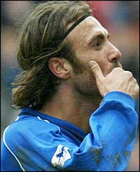 Christophe Dugarry salutes the fans as his goal gives Birmingham the lead at Charlton 