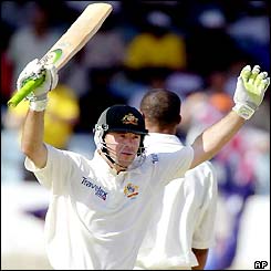 Ricky Ponting celebrates his century