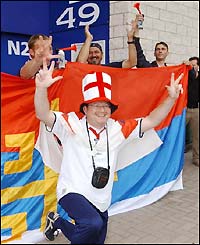 England and Serbia fans mingle before kick-off