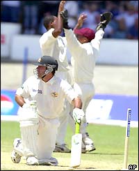 Ricky Ponting looks to the umpire after being stumped